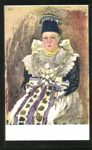 Künstler-AK sign. Kuba: Costumes Lusaciens, Frau in historischer Tracht