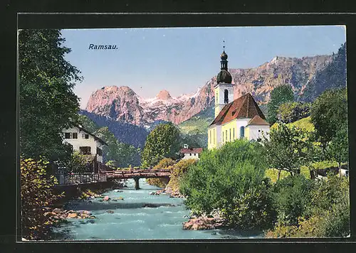 AK Ramsau, Partie am Fluss unter der Kapelle