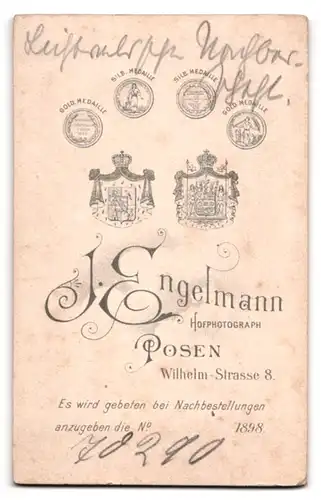 Fotografie J. Engelmann, Posen, Wilhelm-Strasse 8, Portrait junge Dame mit zurückgebundenem Haar