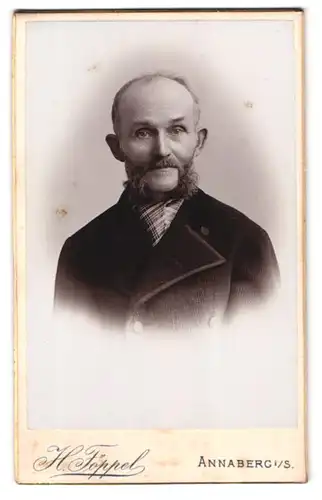 Fotografie Heinr. Föppel, Annaberg i /S., Johannisgasse 5, Portrait bürgerlicher älterer Herr in Jacke mit Bart