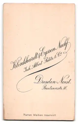 Fotografie Klinkhardt & Eyssen Nachf., Dresden-Neust., Bautznerstrasse 16, Portrait bürgerlicher Herr mit Moustache