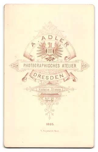 Fotografie A. Adler, Dresden, Victoria Strasse 21, Portrait junger Herr in modischer Kleidung