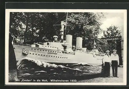 AK Wilhelmshaven, Mit Emden in die Welt 1933, Modell des Leichten Kreuzers Emden