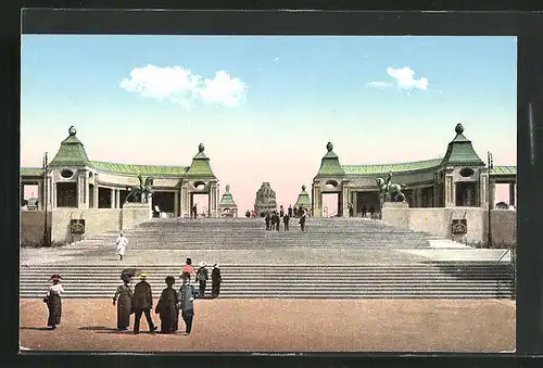 AK Leipzig, Internationale Baufachausstellung mit Sonderausstellungen 1913, Treppenanlage der Strasse des 18. Oktober