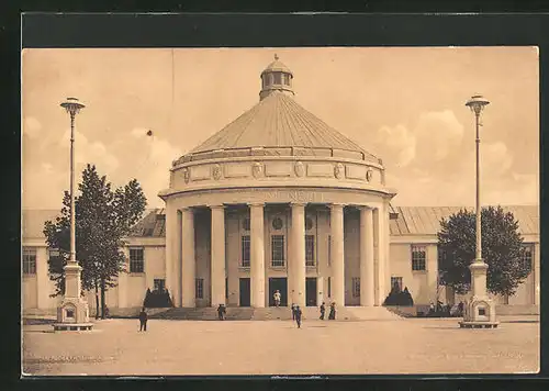 AK Dresden, Internationale Hygiene-Ausstellung 1911, Festplatz mit populärer Halle: Der Mensch