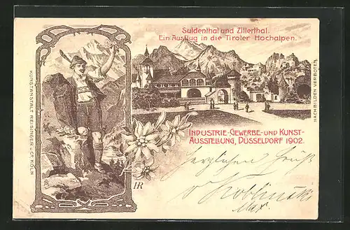 Künstler-AK Düsseldorf, Industrie- Gewerbe- und Kunst-Ausstellung 1902, Suldenthal und Zillerthal, Ein Ausflug