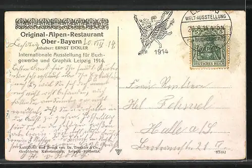 AK Leipzig, Internationale Ausstellung für Buchgewerbe u. Graphik 1914, Original-Alpen-Restaurant Ober-Bayern