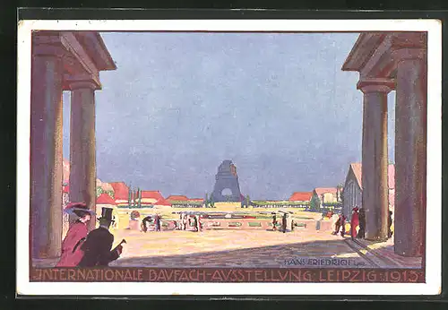 Künstler-AK Leipzig, Internationale Baufachausstellung mit Sonderausstellungen 1913, Haupteingang: Strasse des 18. Oktob