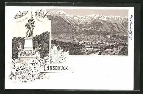Lithographie Innsbruck, Andreas Hofer Denkmal, Totalansicht