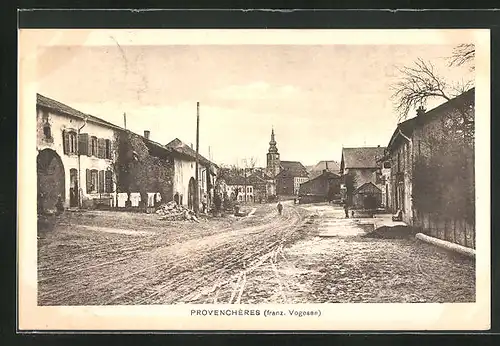 AK Provenchères, Strassenpartie gegen Kirche