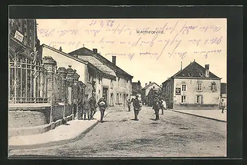AK Warmereville, Dorfstrasse mit Soldaten