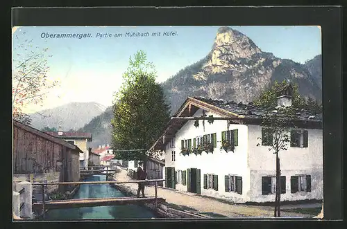AK Oberammergau, Partie am Mühlbach mit Kofel