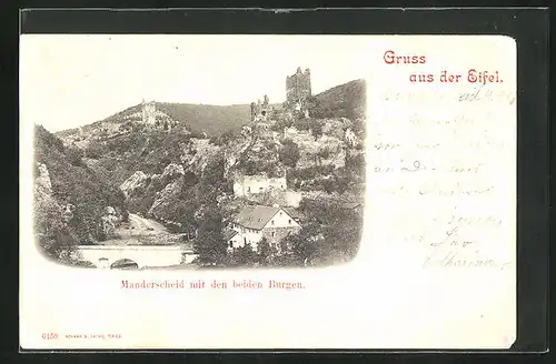 AK Manderscheid /Eifel, Ortsansicht mit den beiden Burgen