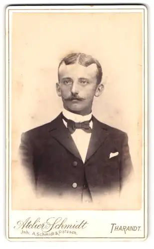 Fotografie A. Schmidt & Pötzsch, Tharandt, Portrait eleganter Herr mit Moustache