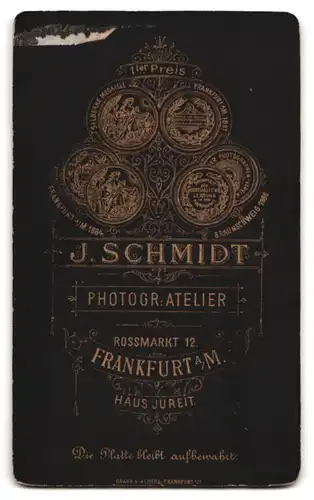 Fotografie J. Schmidt, Frankfurt a /M., Rossmarkt 12, Portrait bürgerliche Dame mit kleinem Mädchen an der Hand