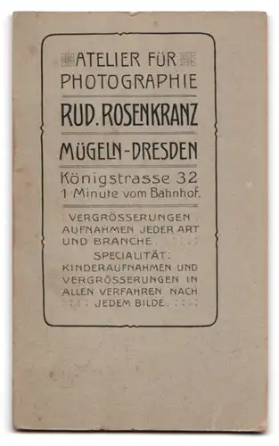 Fotografie rud. Rosenkranz, Dresden, Königstrasse 32, Portrait bürgerlicher Herr in modischer Kleidung