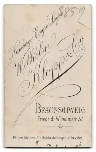 Fotografie Wilhelm Klopp & Co., Braunschweig, Friedrich Wihelmstrasse 37, Bub mit Käppi im Portrait