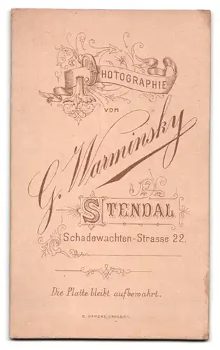 Fotografie G. Warminsky, Stendal, Schadewachten-Strasse 22, Portrait junger Herr im Anzug