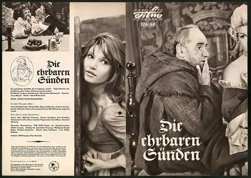 Filmprogramm PFP Nr. 126 /64, Die ehrbaren Sünden, Irena Kwiatkowska, Henryk Bak, Regie: Miectyslaw Waskowksi