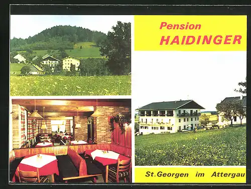 AK St. Georgen im Attergau, Pension F. u. F. Haidinger, Kogl 25, Innenansicht, Ortspartie