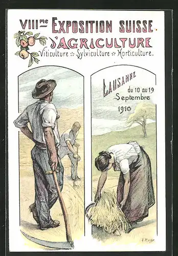 AK Lausanne, XIIIme Exposition Suisse d`Agriculture 1910, Bauern bei der Arbeit