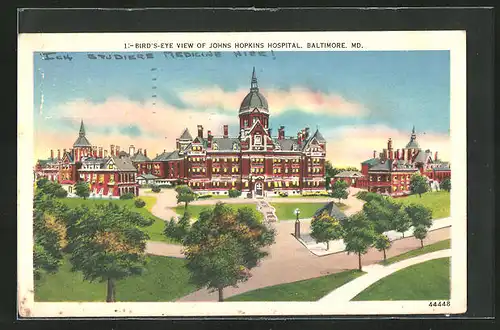 Künstler-AK Baltimore, MD, Bird`s-eye view of Johns Hopkins Hospital