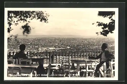 AK Wien, Restaurant Holzer Leopoldsberg, Blick auf die Stadt