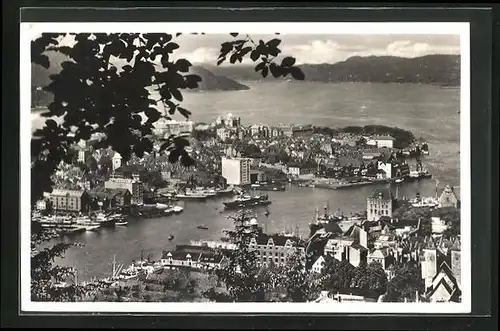 AK Bergen, Aussicht vom Floien mit Hafen und Fjord