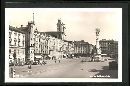 AK Linz a. d. D., Strassenpartie mit Hauptplatz