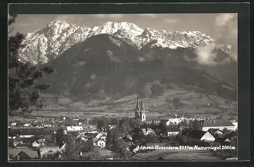 AK Admont, Ortsansicht mit Hexenturm u. Natterriegel