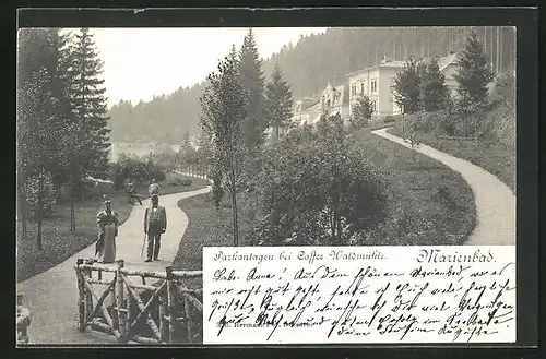 AK Marienbad, Parkanlage beim Cafe Waldmühle