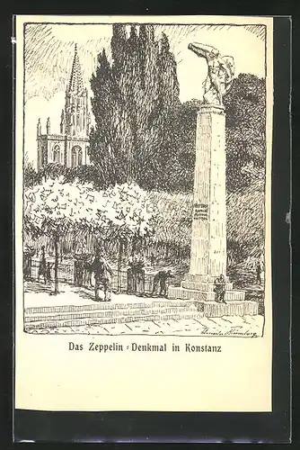 Künstler-AK Konstanz, Das Zeppelin-Denkmal