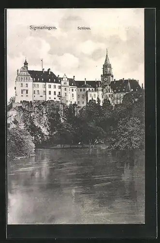 AK Sigmaringen, Teichpartie mit Schlossblick