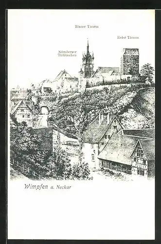 AK Wimpfen a. Neckar, Nürnberger Türmchen, Blauer und roter Turm