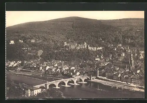 AK Heidelberg, Teilansicht mit Brücke vom Philosophenweg gesehen