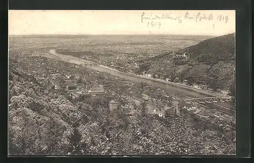 AK Heidelberg, Schloss und Stadt vom Weg zum Königstuhl gesehen