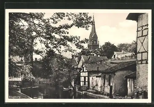 AK Siegburg, Mühlengraben mit Kirchturm