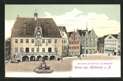 AK Heilbronn a. N., Marktplatz mit Rathaus und Ratskeller