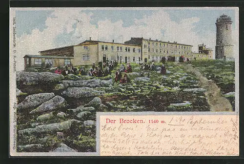 Seiden-Imitations-AK Brocken / Harz, Aussichtsturm und Hotel