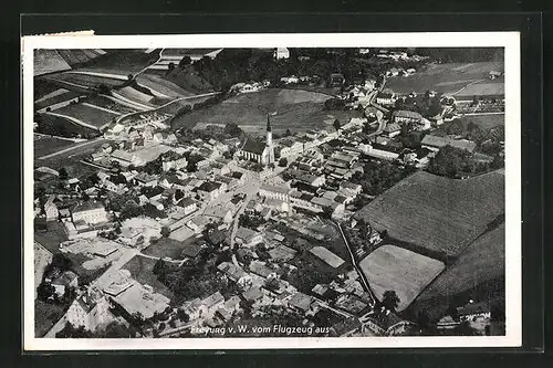 AK Freyung v. W., Stadtpanorama aus dem Flugzeug gesehen
