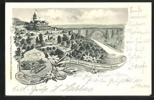 Lithographie Reinshagen, Schloss Küppelstein und Kaiser Wilhelm Brücke