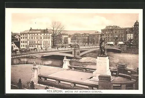 AK Heilbronn, Brücke mit Bismarck-Denkmal