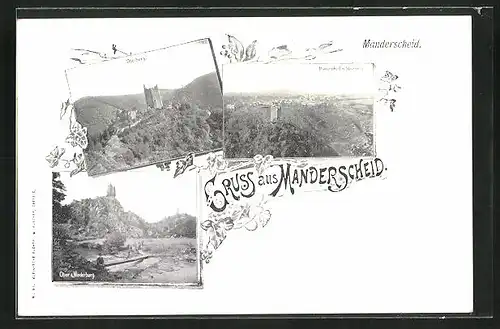 AK Manderscheid, Ober- und Niederburg, Ortsansicht mit Mosenberg