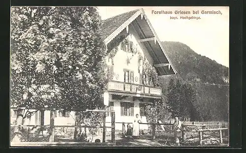 AK Garmisch, Gasthaus Forsthaus Griesen, Wandersmann