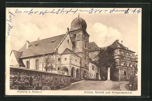 AK Redwitz a. Rodach, Kirche, Schloss und Kriegerdenkmal