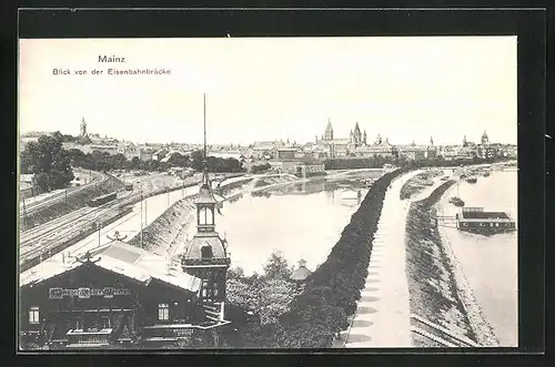 AK Mainz, Blick von der Eisenbahnbrücke