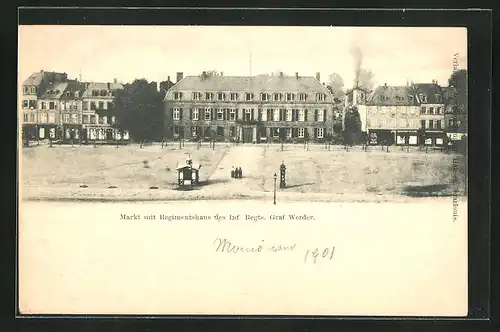 AK Saarlouis, Markt mit Regimentshaus des Inf. Regts. Graf Werder