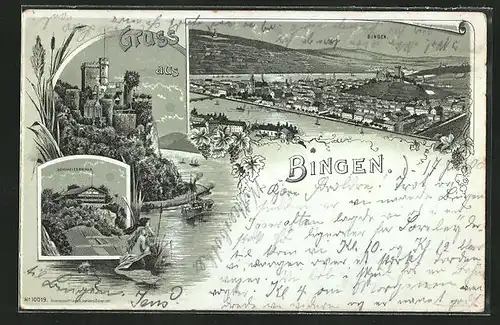 Mondschein-Lithographie Bingen, Schweizerhaus, Teilansicht