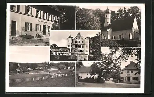 AK Leutstetten, Gasthaus Otto Weber, Kirche, Kolonialwaren Josef Ziegler