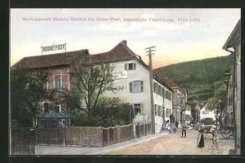 AK Neckargerach / Baden, Gasthof zur Krone-Post, Inh. Fritz Leitz